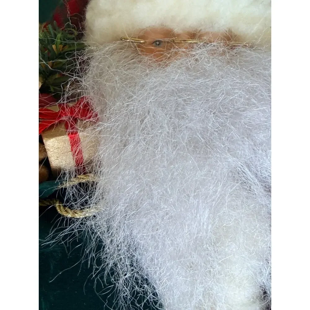 Vintage Santa Christmas Stocking with Attached Plush Santa Figure, Decor